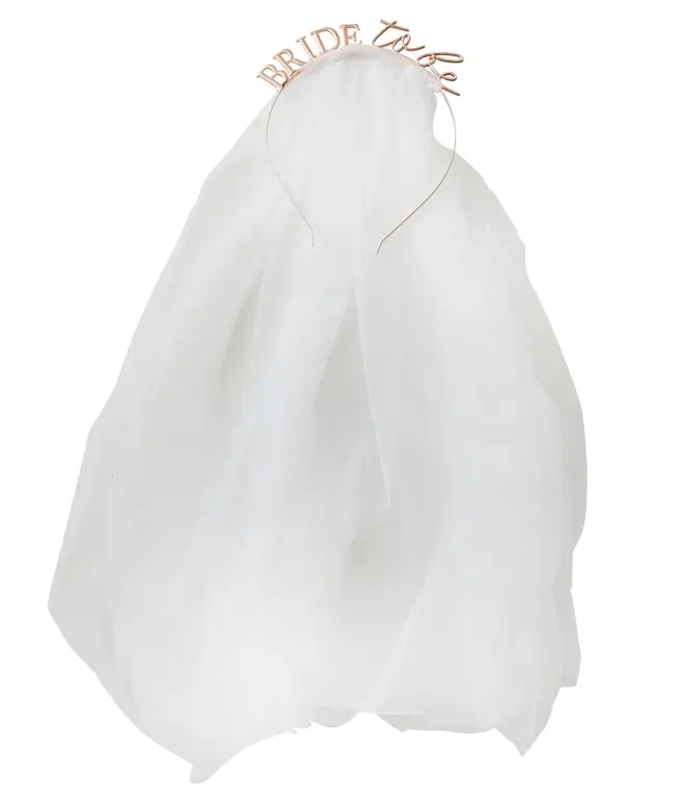 Bride to be Ginger Ray rose gold hen party wedding veil and headband.