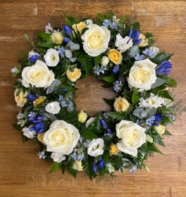 Ivory, lemon and blue wreath.