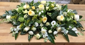 Lemon, ivory and white coffin spray