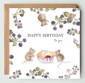 Locally designed blackberry mice birthday card.