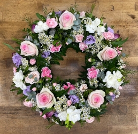 Pink, lilac and white wreath.