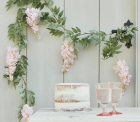 Blush pink and green wisteria foliage garland, length 1.8 metres.