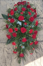 Red roses and carnations double ended spray.
