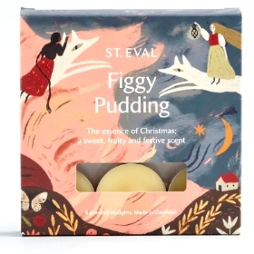 St Eval figgy pudding scented Christmas set of 9 tea lights, made in Cornwall.