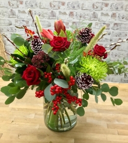 ‘So this is Christmas’ luxury eco bouquet in a recycled glass vase (plastic free).